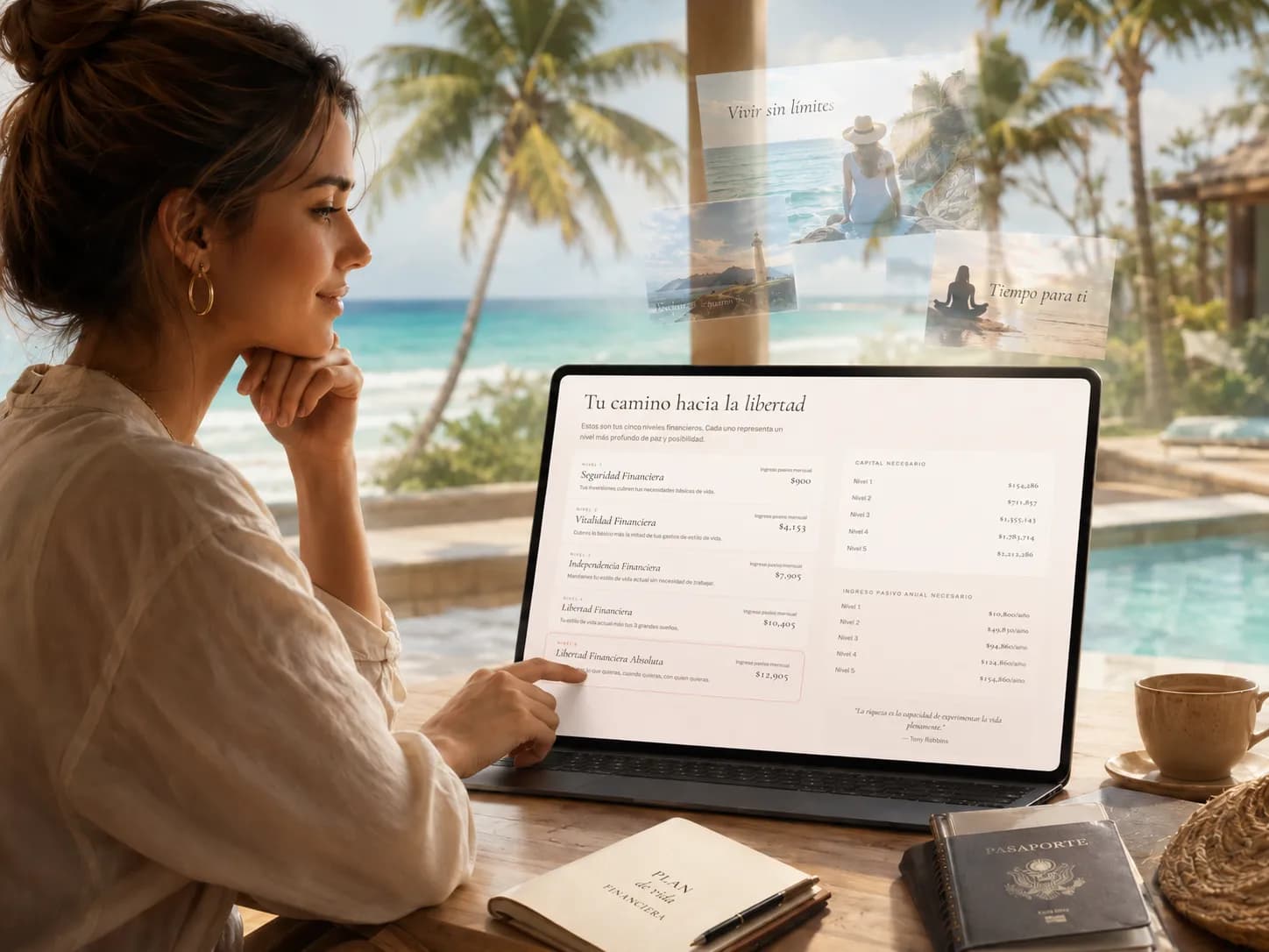Mujer calculando los números de su libertad financiera